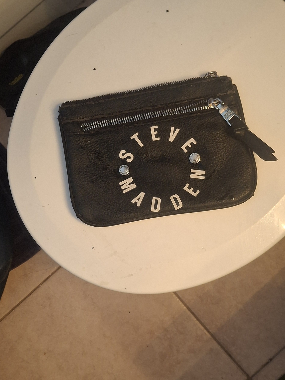 Steve Madden Black Leather Zip Pouch